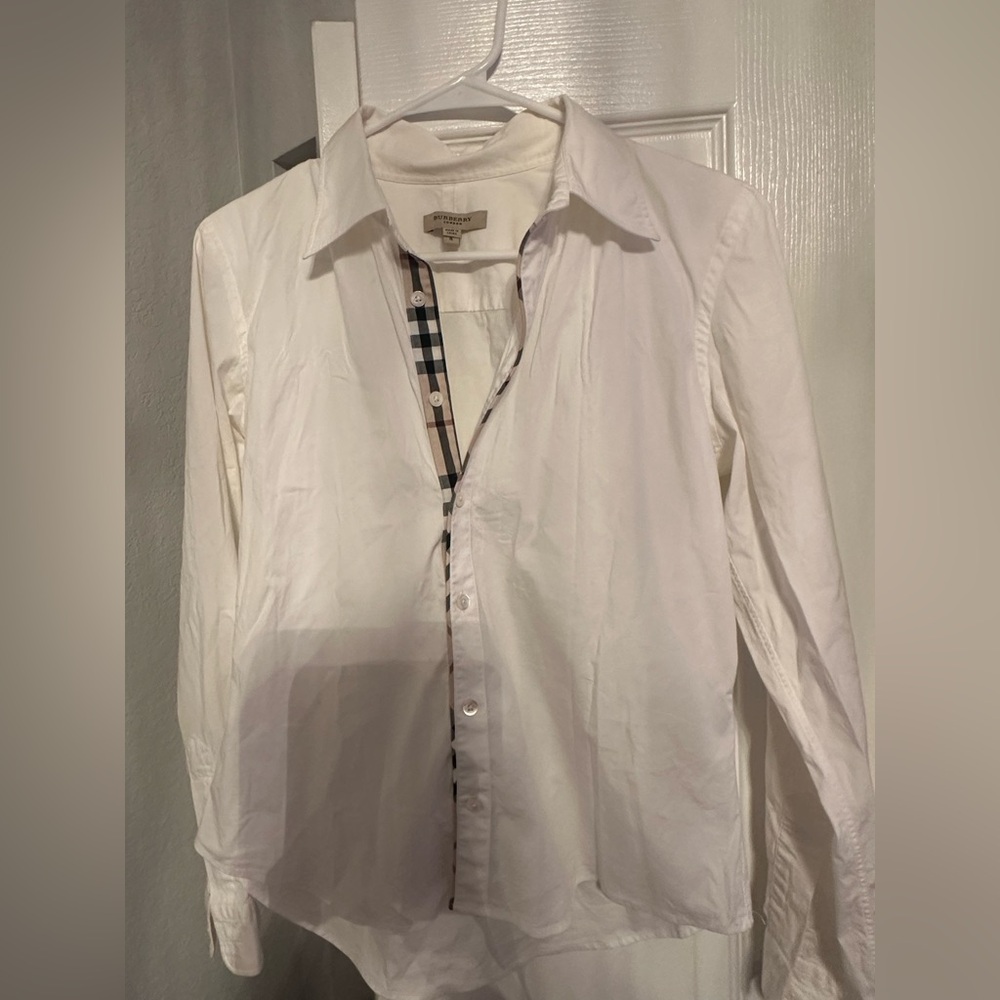 Burberry White Blouse with Check Trim